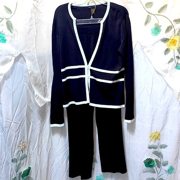 GRACE DANE LEWIS BLACK/BLUE TRIM SWEATER PANT SUIT SZ L - Picture 1 of 12